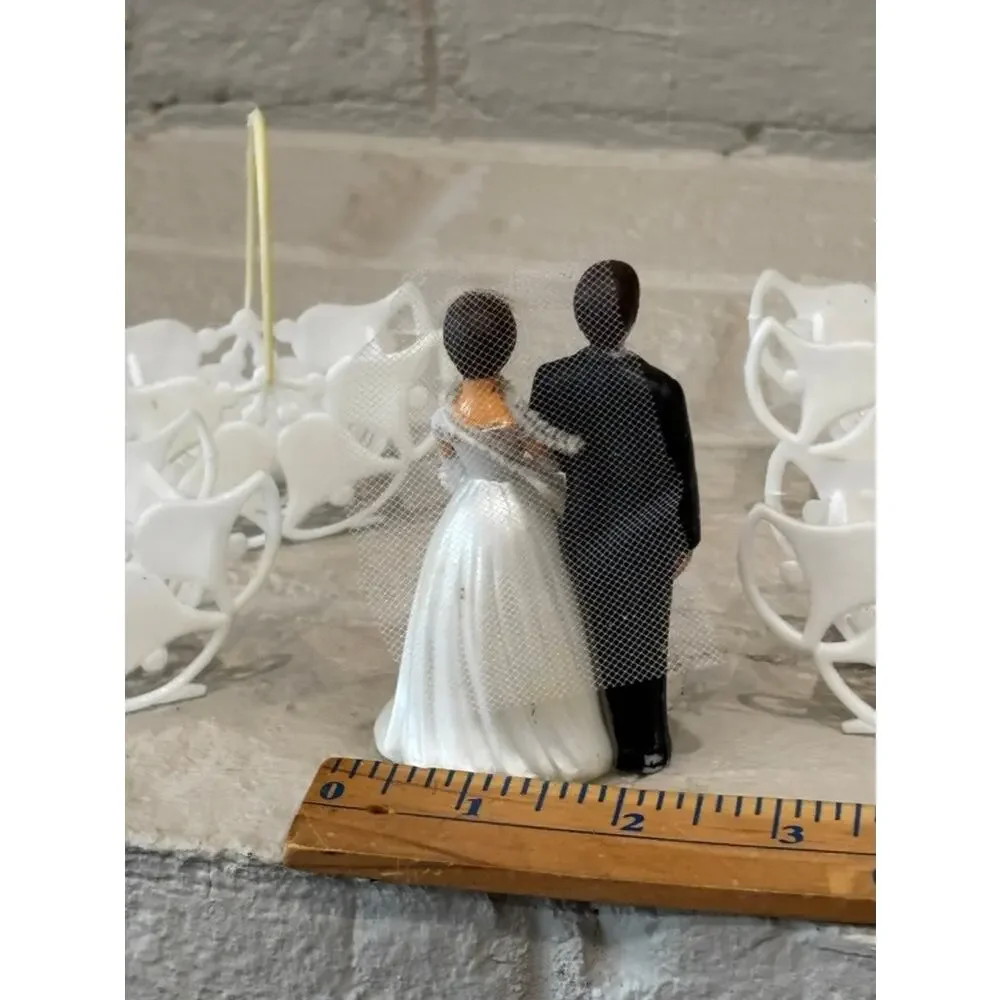 Vintage Wedding Cake Topper Bride Groom Bells Candle Holders 1960s